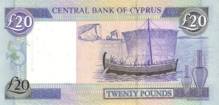 Кипр 20 фунтов 2004 г «Афродита, Финикийский парусник в Кирении» UNC