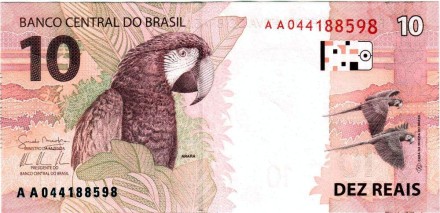 Бразилия 10 реалов 2010 Попугай АРА UNC