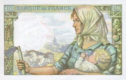 Франция 10 франков 1944 Крестьянка с ребенком аUNC Редк!!