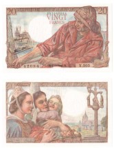 Франция 20 франков 1943  Женщины с ребенком, Бретонская кавалерийская статуя   UNC  Редк!! 