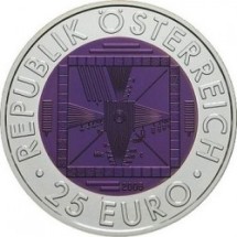 Австрия 25 евро 2005 г «50 лет Австрийского телевидения»  Ниобий+серебро  