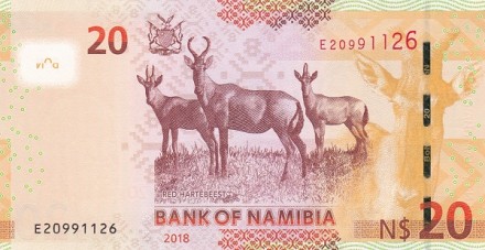 Намибия 20 долларов 2018 Стадо красных оленей UNC / коллекционная купюра
