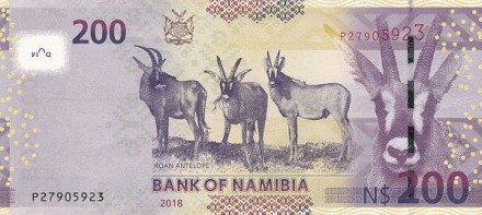 Намибия 200 долларов 2018 Чалая антилопа UNC / коллекционная купюра