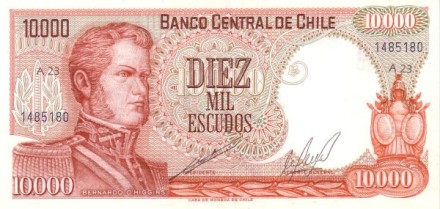 Чили 10000 эскудо 1967-75 г «Бернардо О&#039;Хиггинс. Сражение при Ранкагуа» UNC