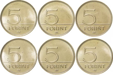 Венгрия набор из 6 монет по 5 форинтов 2021 г. 75 лет форинту