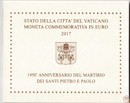 Ватикан 2 евро 2017 г «1950 лет мученической смерти святых Петра и Павла» в буклете