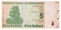 Зимбабве 5 долларов 2009 Тигровая рыба UNC 