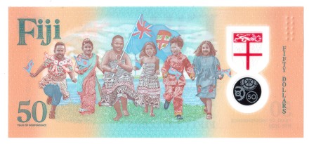 Фиджи 50 долларов 2020 Дети. 50 лет независимости UNC Пластиковая / коллекционная купюра