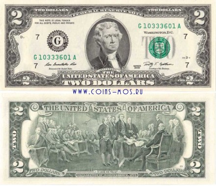 США 2 доллара 2009 г. UNC G-Чикаго