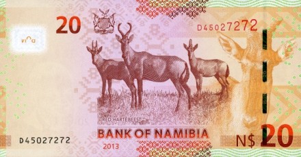 Намибия 20 долларов 2013 г «Стадо красных оленей» UNC