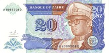 Заир 20 новых заиров 1993 Мобуту Сесе Секо  UNC      