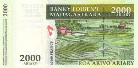 Мадагаскар 2000 ариари (10000 франков) 2007-2012 Юбилейная UNC / коллекционная купюра