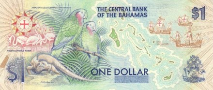 Багамские острова 1 доллар 1992 г. 500 лет первого выхода на берег Колумба (1492-1992) в Сан-Сальвадоре. UNC Юбилейная! R!
