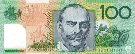 Австралия 100 долларов 2008-2010 Сэр Джон Монаш, батальные сцены UNC пластиковая купюра
