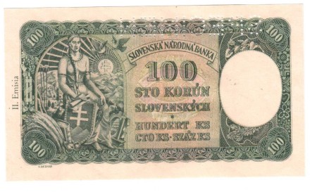 Словакия 100 корун 1940 г. /князь Нитранского княжества Прибина/ аUNC Редкая! SPECIMEN