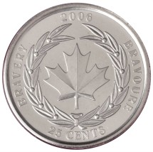 Канада 25 центов 2006 г.  Ордена и медали Канады - Медаль за храбрость