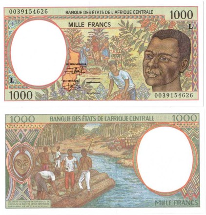 Габон 1000 франков 2000 г «Сплавщики леса» UNC (L)