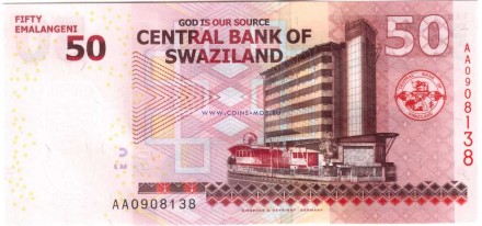 Свазиленд 50 лилангени 2010 г Здание Центрального банка Свазиленда UNC
