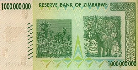 Зимбабве 1.000.000.000 долларов 2008 г «Слон» UNC