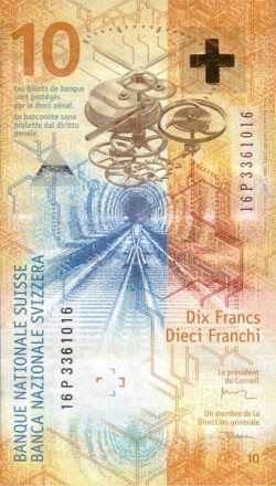Швейцария 10 франков 2016 Время UNC / коллекционная купюра