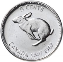 Канада 5 центов 1967 Заяц. 100 лет Конфедерации Канада