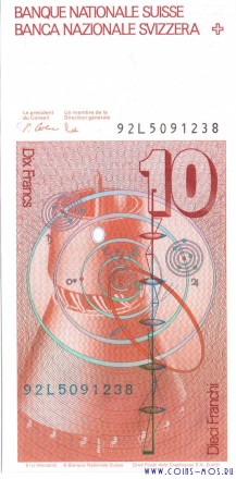 Швейцария 10 франков 1992 г «математик Леонард Эйлер» UNC
