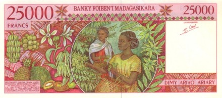 Мадагаскар 25000 франков 1998 Сборщица тропических фруктов UNC / коллекционная купюра