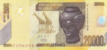 Конго 20000 франков 2013 Жирафы. Резная голова Bashilele  UNC / коллекционная купюра    