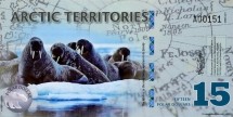 Арктические территории 15 долларов 2011 г. /Моржи/ UNC        