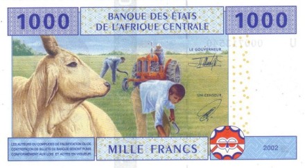 Камерун 1000 франков КФА 2002 г Лесозаготовка UNC