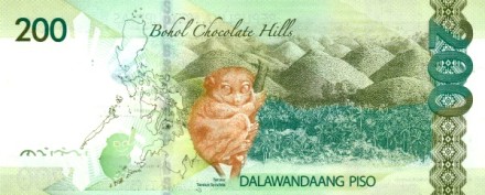 Филиппины 200 песо 2015 г «Шоколадные холмы Бохоль, Филиппинский долгопят» UNC
