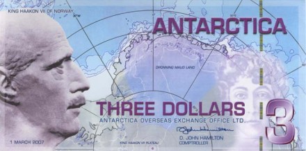 Антарктика 3 доллара 2007г. Международный Год Полярника &quot;Король Норвегии Хокон VII&quot; UNC