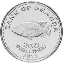 Уганда 200 шиллингов 2015 г. Рыба семейства цихлид