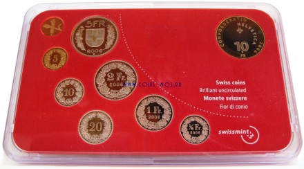 Швейцария Официальный годовой набор из 8 монет 2006 г Proof В жестком пластике