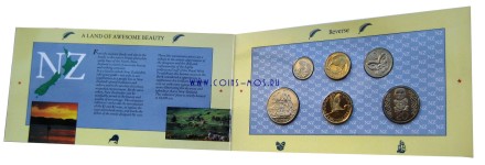 Новая Зеландия Набор из 6 монет 1990 г с животными в красочном буклете