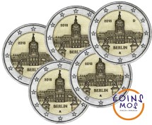 Германия 2 евро 2018 г. «Берлин»  все монетные дворы (A,D,F,G,J)   