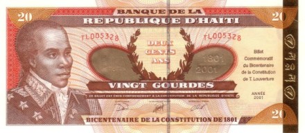 Гаити 20 гурд 2001 / 200 лет Конституции Золотая UNC