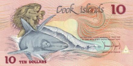 Острова Кука 10 долларов 1987 г. Обнаженная Ина, плывущая на акуле UNC