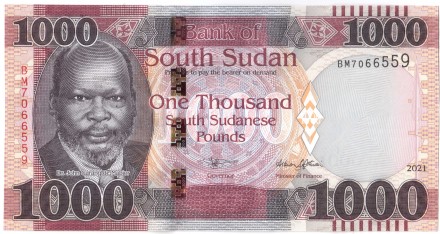 Южный Судан банкнота 1000 фунтов 2021 г. Страусы UNC