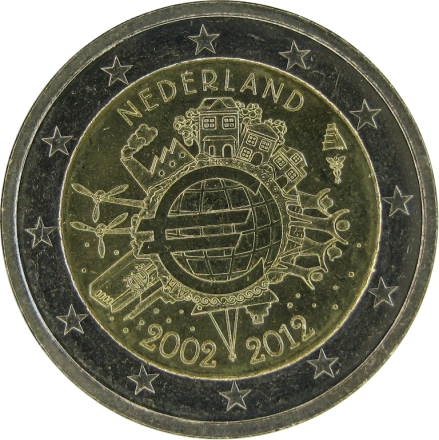 Нидерланды 2 евро 2012 г. 10 лет евро