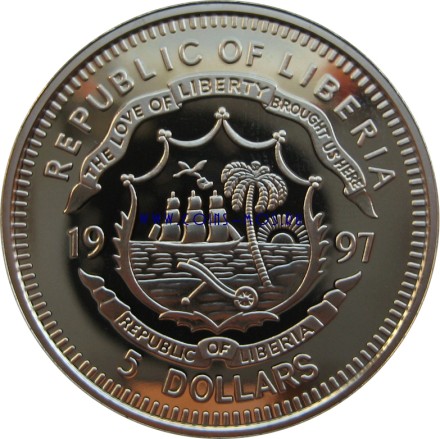 Либерия 5 долларов 1997 г «Дэн Сяопин» Proof
