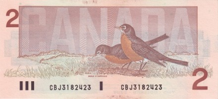 Канада 2 доллара 1986 г «птица робинс» UNC Подписи тип# 2