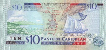 Восточные Карибы 10 долларов 2003 г. (литер. К-Сент-Китс) UNC
