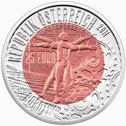 Австрия 25 евро 2011 г «Роботизация» Ниобий+серебро