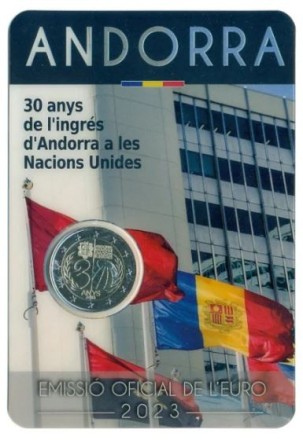 Андорра 2 евро 2023 г. 30 лет вступления Андорры в ООН / коллекционная монета в коинкарте!