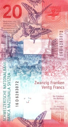 Швейцария 20 франков 2016 Рука с призмой, шар с тектоническими плитами UNC / коллекционная купюра
