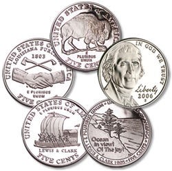США 200-летие освоения Запада. Набор 5-центовых монет 2004 - 2006 г.  