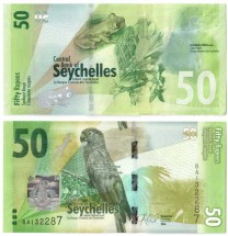 Сейшелы 50 рупий 2016 г  /Сейшельский черный попугай/  UNC  (новый дизайн)
