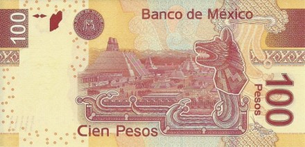 Мексика 100 песо 2013 г. Индеец незахуалькоатль UNC серия AК