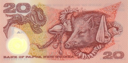 Папуа Новая Гвинея 20 кина 2003 г. 30-летие Банка Папуа-Новой Гвинеи (1973-2003) Пластиковая. UNC  
